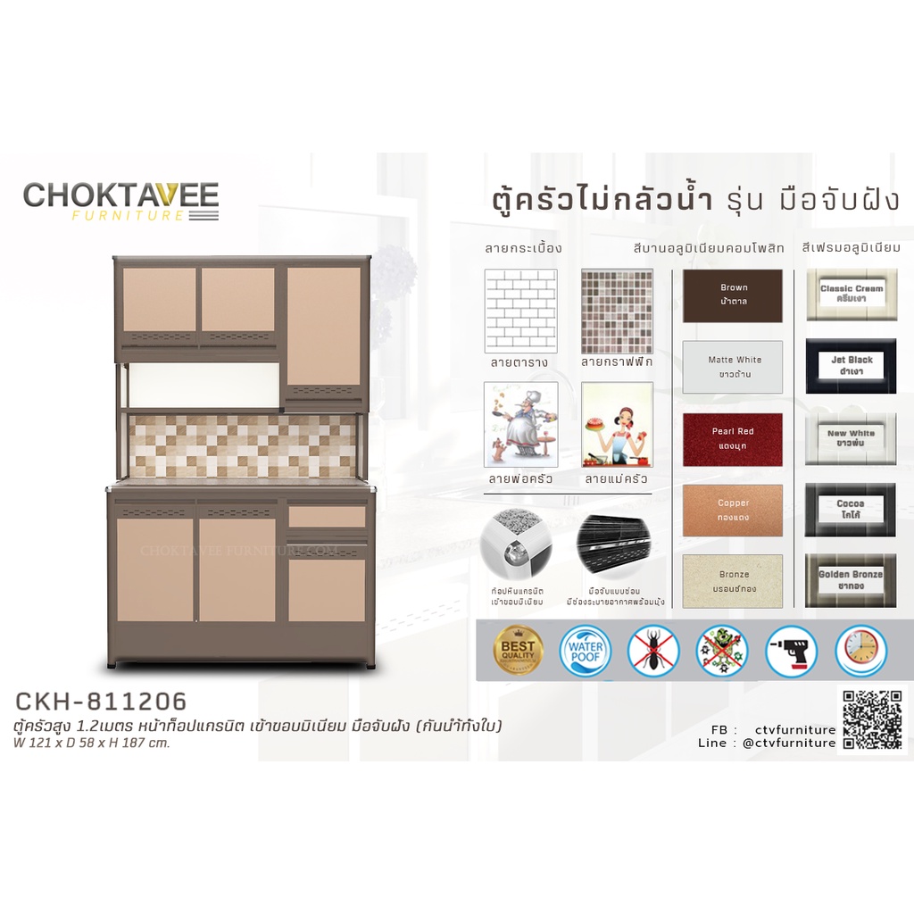 ckh-811206-ตู้ตู้ครัวสูง-1-2เมตร-หน้าท็อปแกรนิต-เข้าขอบมิเนียม-มือจับฝัง-กันน้ำทั้งใบ