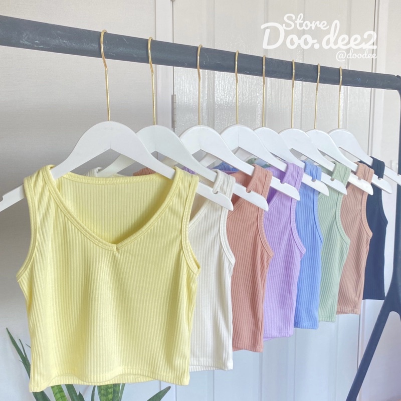 doodee2-เสื้อครอปกล้ามคอวี-สีน่ารักหวานพาสเทล