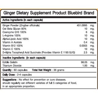 ภาพขนาดย่อของภาพหน้าปกสินค้าขิง Ginger Extract ขิงสกัดแคปซูล ขนาด 600 มิลลิกรัม 60 แคปซูล ตรา บลูเบิร์ด Bluebird จากร้าน himyhealth_th บน Shopee ภาพที่ 3