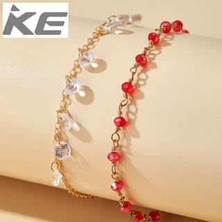 Popular accessories Simple red bead crystal anklet 2-piece set Womens foot accessories set fo