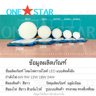 ภาพขนาดย่อของภาพหน้าปกสินค้าONE STAR โคมไฟดาวน์ไลท์ LED แบบ ฝังฝา ขนาด 6W 9W 12W 18W 24W รูปทรงกลม ดาวน์ไลท์ฝังฝา จากร้าน masatoooooo บน Shopee