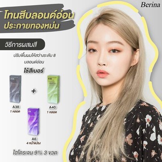 เบอริน่า เซตสี A6 + A38 + A40 สีบลอนด์อ่อนประกายทองหม่น สีย้อมผม สีผมครีมย้อมผม Berina A6/1 + A38/1 + A40/1 Hair Color