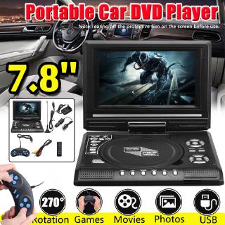 เครื่องเล่นดีวีดี MP3 TV VCD พลาสติก สีดํา หมุนได้ 7.8 นิ้ว แบบพกพา หน้าจอ LCD การ์ด SD