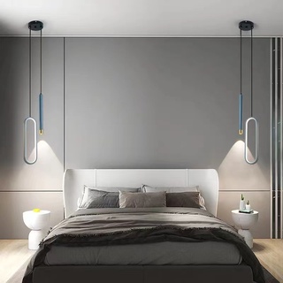 โคมไฟข้างเตียง โคมระย้าข้างเตียงห้องนอน โคมระย้าที่เรียบง่ายทันสมัย LED โคมระย้าเพดานนอร์ดิกสีดำทอง โคมไฟแขวน