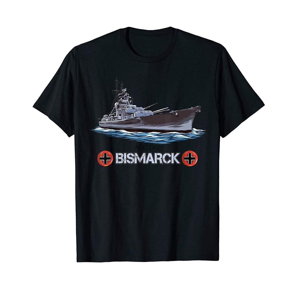 tshirtคอลูกเรือcrew-neckเสื้อยืด-พิมพ์ลายเรือรบ-world-war-2-navy-otto-von-bismarck-สไตล์วินเทจ-4xl