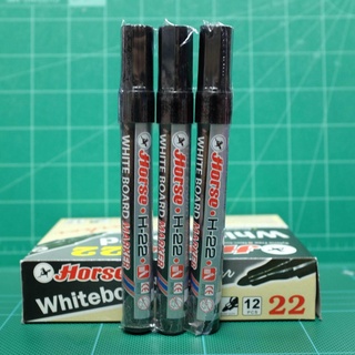 ปากกาไวท์บอร์ดตราม้า Horse Whiteboard Marker H-22 หมึกสีดำ (1ชุด/3ด้าม) ขนาดหัวปากกา 2 มม. (Non-Permanent)