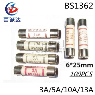 หลอดฟิวส์เซรามิก BS1362 1A 2A 3A 5A 10A 13A 15A 20A 6X25 100 ชิ้น