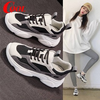 COOL SHOES (มาใหม่ AR-2203)  รองเท้าผ้าใบผู้หญิง เสริมส้น 5 ซม.ทนต่อการสึกหรอและระบายอากาศ มีสองสีดำขาว