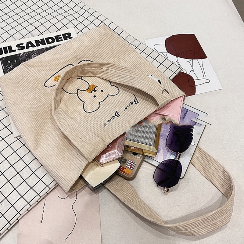 ambag-กระเป๋าผ้า-กระเป๋าคล้องแขนขนาดเล็ก-ผ้าลูกฟูก-สไตล์เกาหลีลายการ์ตูนน่ารัก-สินค้าพร้อมส่ง