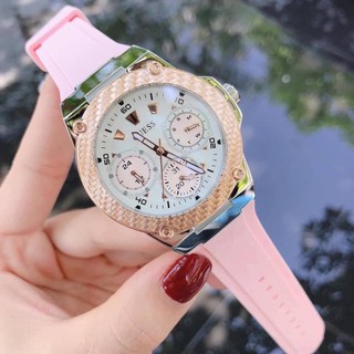 (ผ่อน0%) นาฬิกา Guess Ladies Two Tone Pink Silicone Strap Watch U1094L4 ✔️หน้าปัด 39 มม. สายซิลิโคน สีชมพู