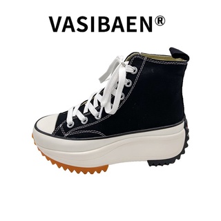 สินค้า VASIBAEN รองเท้าผ้าใบข้อสูงของผู้หญิง,รองเท้าลำลองกีฬาพื้นหนาใส่ได้ทุกโอกาสรองเท้าผ้าใบผูกเชือกสีขาวระบายอากาศได้ดีสำหรับผู้หญิง
