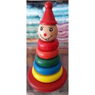 ตุ๊กตาล้มลุก ของเล่นไม้ ถอดใส่ได้ตามขนาด สีสันสดใส