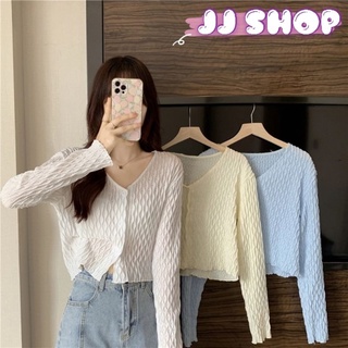 JJ Shop​💜​พร้อมส่ง เสื้อไหมพรมแขนยาว คอวี ดีเทลลายฉลุน่ารักคิ้วๆ (8K12) โค้ดลดเพิ่ม DDAY1215