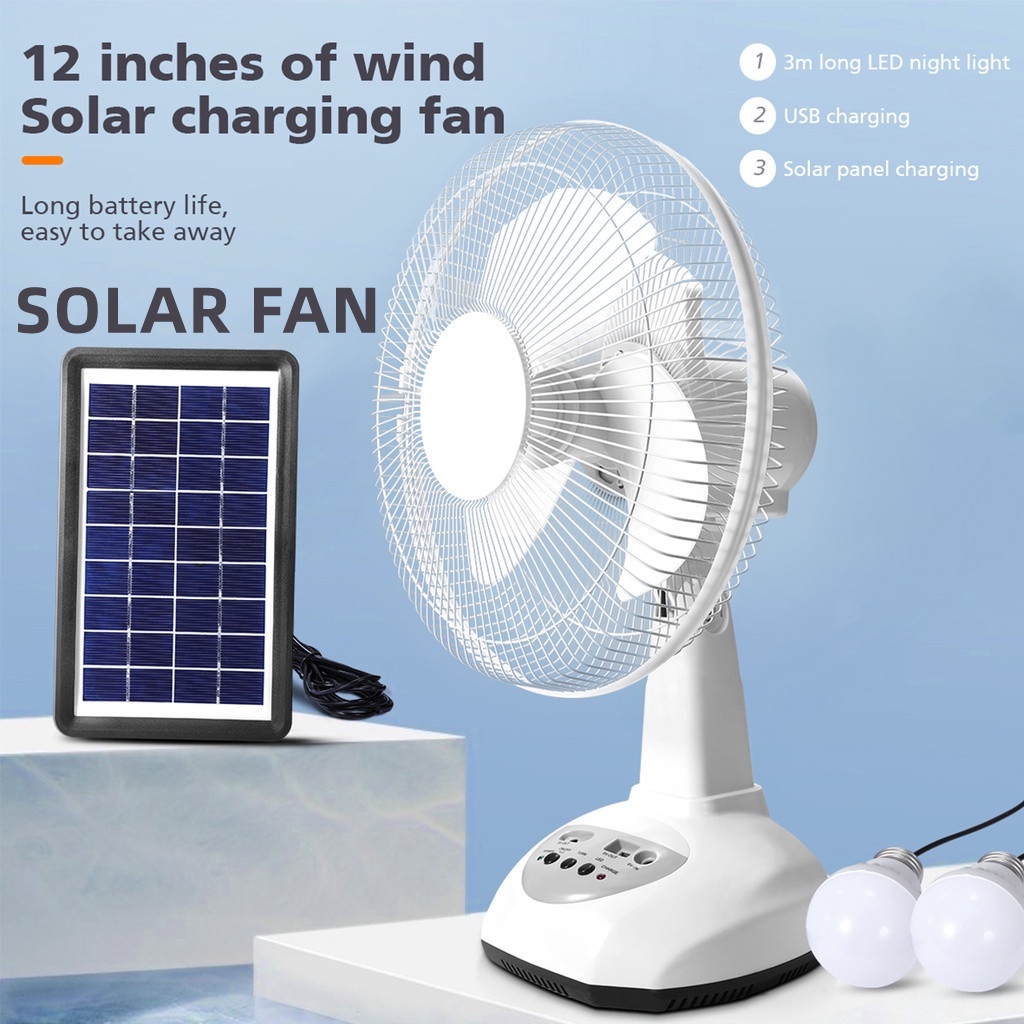 ภาพหน้าปกสินค้าSolar fan พัดลมตั้งโต๊ะ ปริมาณลมสูง พัดลมโซล่า พัดลม 12นิ้ว ใช้งานกับไฟฟ้าได้ ชาร์จพลังงานแสงอาทิตย์ แบตเตอรี่ในตัว