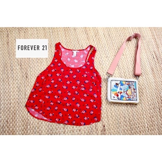 🍍 Forever 21 x cotton เสื้อกล้ามสีแดงลายดอกน่ารัก ใหม่ไม่หมอง • อก 32-34 ยาว 20.5 ป้าย M