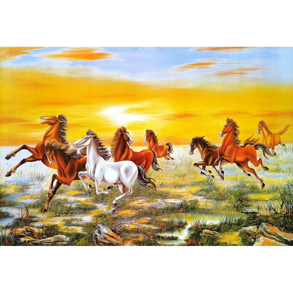 โปสเตอร์-ภาพวาด-ม้าวิ่ง-ม้ามงคล-ม้า8ตัว-ภาพมงคล-เสริมฮวงจุ้ย-horse-river-running-poster-20-x30-inch-painting-v7