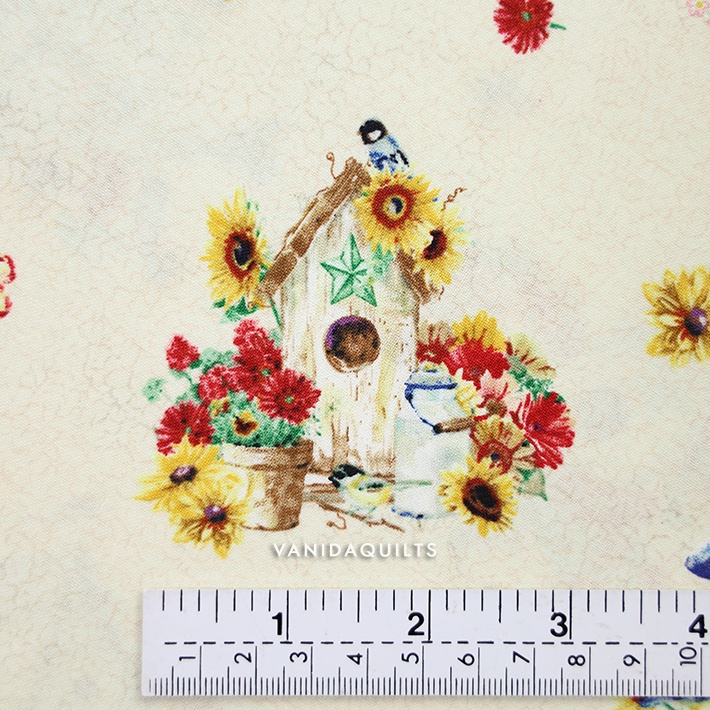 ผ้าคอตตอนอเมริกานำเข้า-ขนาด-1-2-หลา-45x110cm-ผ้าคอตตอนแท้-cotton-100-ลายสวนดอกไม้สไตล์วินเทจพื้นครีม-dreamgarden06