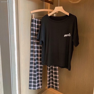 จัดส่งได้ตลอดเวลาขายส่ง115-125/ชุดนอน ชุดลำลอง เสื้อ+กางเกงสก็อต ผ้านุ่ม ใส่สบาย