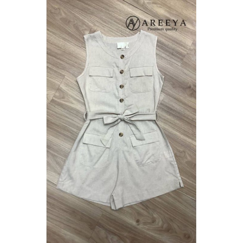 areeya-made-in-korea-jumpsuit-แขนกุด-คอกลม-กระดุมหน้า-มาคู่กับผ้าผูกเอว