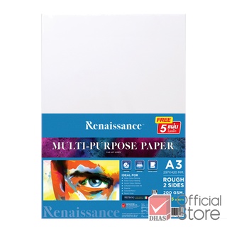 Renaissance กระดาษ กระดาษวาดเขียน ผิวหยาบ A3 200G 50+5 แผ่น จำนวน 1 ห่อ