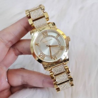 (ผ่อน0%) นาฬิกา สเตนเลส สีทอง ประดับด้วยคริสตัล mk 3666 Tiffany Gold-Tone Watch