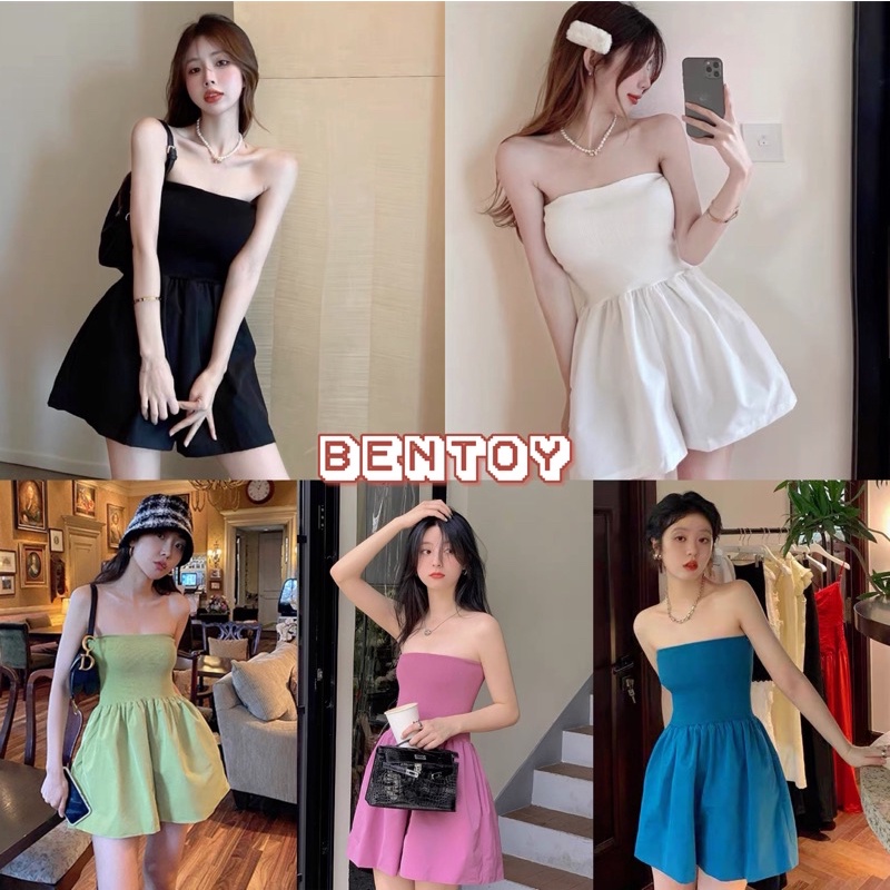 bentoy-n6088-ชุดจั๊มสูทเกาะอก-กระโปรงกางเกงขาสั้น-กางเกงมีกระเป๋า-ใส่เที่ยวชิวๆ