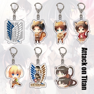 โจมตี Titan พวงกุญแจอะนิเมะกระเป๋าจี้พวงกุญแจ Key Chain อะคริลิคคู่ Eren Mikasa Rivaille วันเกิดของขวัญ