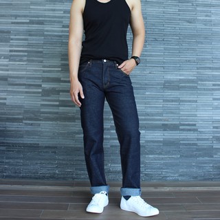 สินค้า Golden Zebra Jeans กางเกงยีนส์ชายผ้าดิบขากระบอกใหญ่ริมแดงสีน้ำเงิน(14oz.)