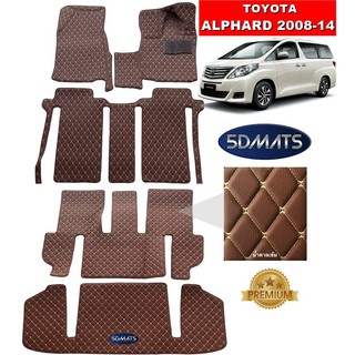 พรมปูพื้นรถยนต์TOYOTA ALPHARD (ปี2008-14) พรม6D สีน้ำตาลเข้ม เต็มคัน เข้ารูป100%