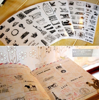 วินเทจ เกาหลี พีวีซี สติ๊กเกอร์ ปารีส โรม บอลลูน ร้านกาแฟ มี 6 แผ่น korea VINTAGE STICKER