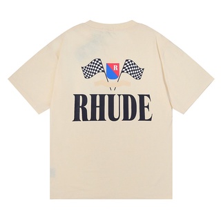 ใหม่ RHUDE เสื้อยืดลําลอง ผ้าฝ้าย แขนสั้น คอกลม พิมพ์ลาย คุณภาพสูง เหมาะกับฤดูร้อน สําหรับผู้ชาย และผู้หญิง ใหม่