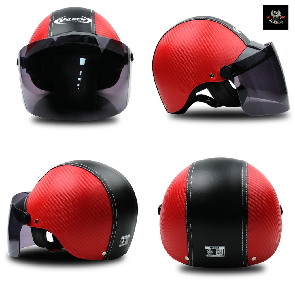 หมวกกันน็อคครึ่งใบ-v-tech-helmet-รุ่น-kevla-แถมฟรี-แผ่นบังลมนิรภัย-pc-สำหรับผู้ใหญ่