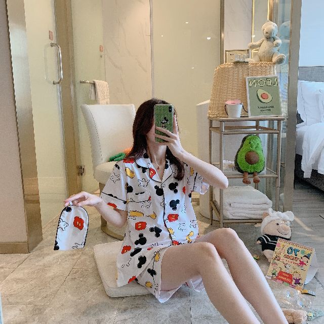 พร้อมส่ง-set-ชุดนอนคอปกแขนสั้น-ลายการ์ตูนน่ารัก-แถมผ้าปิดตา-ชุดนอนน่ารัก-ชุดนอน-snoopy-ชุดนอนเกาหลี