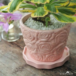 CEMENT POT : CLASSIC ROSES *มีจานรอง l กระถางต้น l กระถางปูน l กระถางลอฟท์ l กระถางแฮนด์เมด