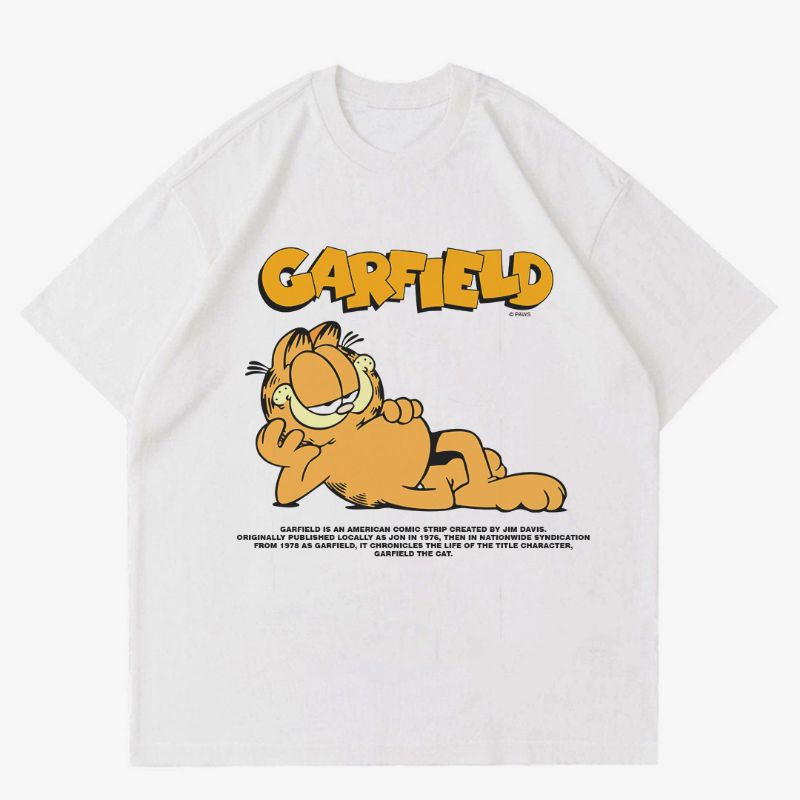 เสื้อยืดสีดำอินเทรนด์เสื้อยืด-ลาย-garfield-vintage-by-paws-เสื้อยืด-ลายการ์ตูน-vintage-ยุค-90-เสื้อยืด-พิมพ์ลายแมวกา