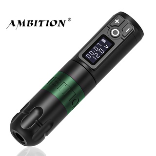 Ambition เครื่องสักปากกาแบตเตอรี่ไร้สาย พร้อมมอเตอร์ไร้แกน จอแสดงผลดิจิทัล LED สําหรับศิลปะบนร่างกาย