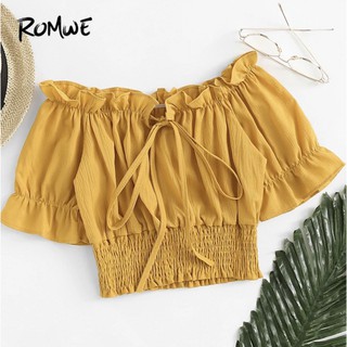 SALE‼️ พร้อมส่ง The Shoulder OFF Ruffle SHIRT #Yellow