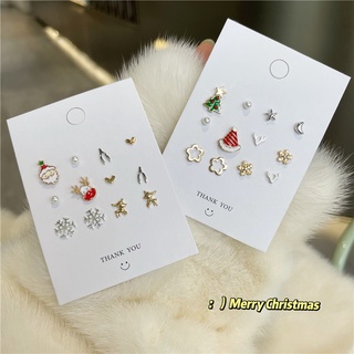 Newest Gold Silver Gift Deer Heart Flower Christmas Stud Earrings Set  Fashion Earrings for Women