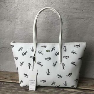 😺Lacoste Classic Shopping Bag 😺กระเป๋าสะพายทรงช้อปปิ้ง สีขาว