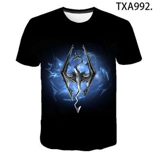 [100% Cotton] ใหม่ เสื้อยืดแขนสั้นลําลอง พิมพ์ลาย The Elder Scrolls V Skyrim 3D แฟชั่นฤดูร้อน สําหรับเด็กผู้ชาย