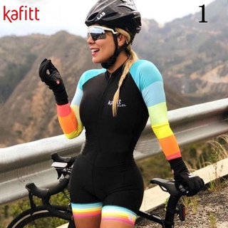 KAFITT Cycling Suit Womens One pieces suit Quick-drying Anti-Sai Long Sleeve Gel Pad Shorts Cycling Set