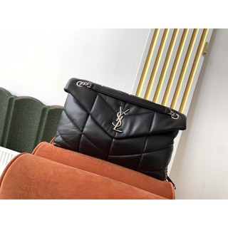 YSL Louloupuffer female quilted lightweight flip crossbody shoulder bag silver hardware accessory