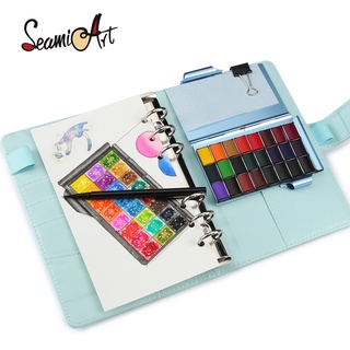 สินค้า Seamiart ชุดแผ่นเมโม่สีน้ํา 24 สี พร้อมแปรงปากกาโลหะ 1 ชิ้น