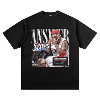 TSHIRTฝ้ายเสื้อยืดแขนสั้น เปิดไหล่ พิมพ์ลายตัวอักษร Allen Iverson Aaron Iverson สไตล์ฮิปฮอปs-5xl