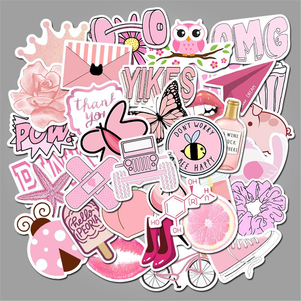 50pcs-cartoon-pink-ins-style-vsco-girl-stickers-for-laptop-luggage-notebook-laptop-sticker