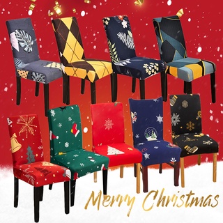 ผ้าคลุมเก้าอี้ ยืดหยุ่น ลายคริสต์มาส X-mas สําหรับตกแต่งบ้าน ออฟฟิศ เทศกาลฮาโลวีน Christmas