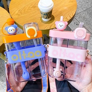 Cod ขวดน้ําดื่ม ทรงสี่เหลี่ยม ขนาด 800 มล. แบบพกพา พร้อมหลอดคู่ แยกเครื่องดื่ม ของขวัญสําหรับคู่รัก