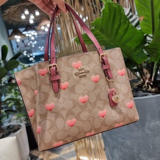 COACH CA252 MOLLIE TOTE 25 IN SIGNATURE CANVAS WITH STRIPE HEART PRINT