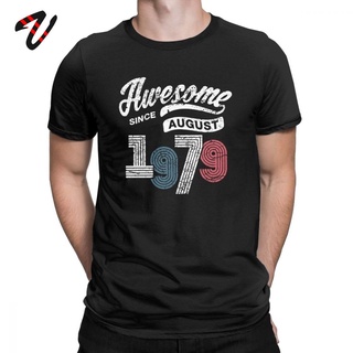 Awesome เสื้อยืด ผ้าฝ้าย 100% พิมพ์ลาย Since August 1979 ของขวัญวันเกิด สไตล์วินเทจ พลัสไซซ์ แฟชั่นฤดูร้อน สําหรับผู้ชาย