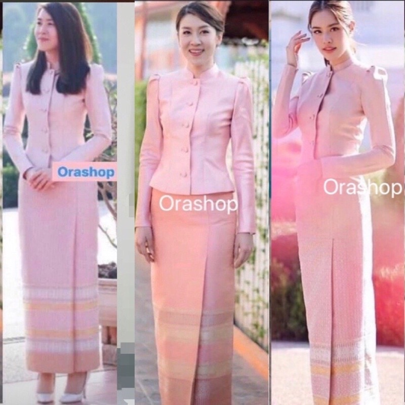 ชุดไทยจิตรลดาสีม่วง ผ้าอัดกาว พรางพุง สวยหรู ใส่สบาย งานบุญ งานแต่ง ไซส์ S-4XL